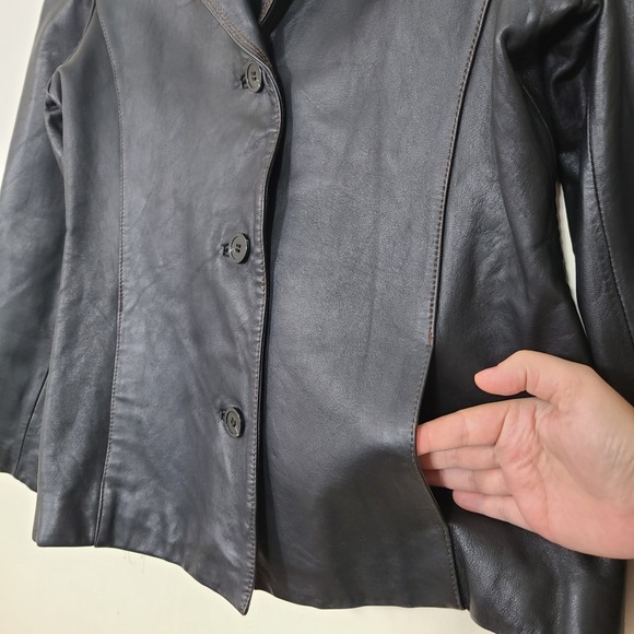 Tibor Black Leather Womens M Jacket Biker Moto Grunge Y2K Streetwear Retro Edgy - Picture 5 of 15